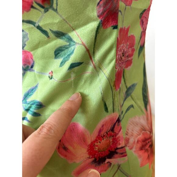 Pretty Little Thing Lime Green Pink Floral Satin Cowl Slip Dress - Picture 7 of 9